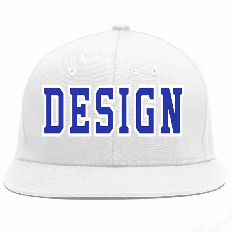 Custom Baseball Cap For Fundraising-Custom White Royal-White Flat Eaves Sport Baseball Cap Design for Men/Women/Youth