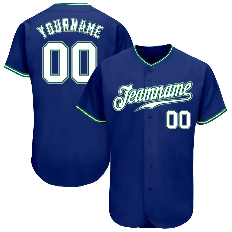 Baseball Jersey With Short Sleeve Style-Custom Royal White Kelly Green-Gray Authentic Baseball Jersey