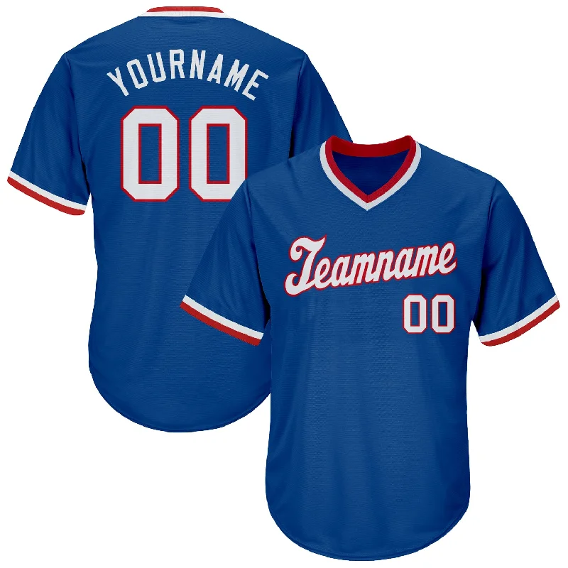 Baseball Jersey With Dye-Sublimation Printing-Custom Royal White-Red Authentic Throwback Rib-Knit Baseball Jersey Shirt