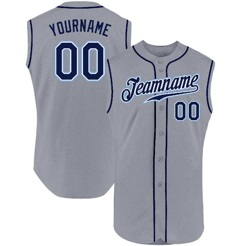 Baseball Jersey With Team Logo-Custom Gray Navy-Powder Blue Authentic Sleeveless Baseball Jersey