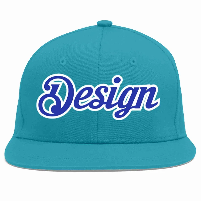 Baseball Cap For Promotional Apparel-Custom Aqua Royal-White Flat Eaves Sport Baseball Cap Design for Men/Women/Youth