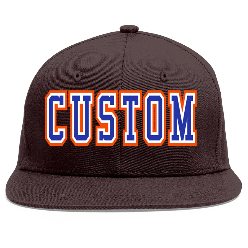 Baseball Cap For Custom Apparel Designs-Custom Brown Royal-White Flat Eaves Sport Baseball Cap