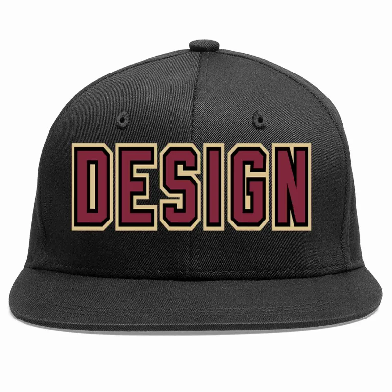 Baseball Cap For Custom Fan Gear-Custom Black Crimson-Black Flat Eaves Sport Baseball Cap Design for Men/Women/Youth