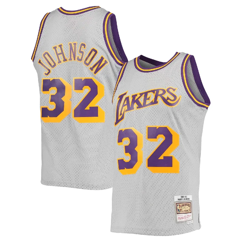 Basketball Jersey For Limited Edition-Magic Johnson Los Angeles Lakers 1984-85 Hardwood Classics Reload 2.0 Throwback Swingman Basketball Jersey - Gray