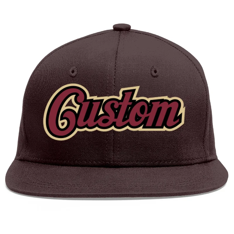 Baseball Cap For Athletic Streetwear-Custom Brown Crimson-Black Flat Eaves Sport Baseball Cap