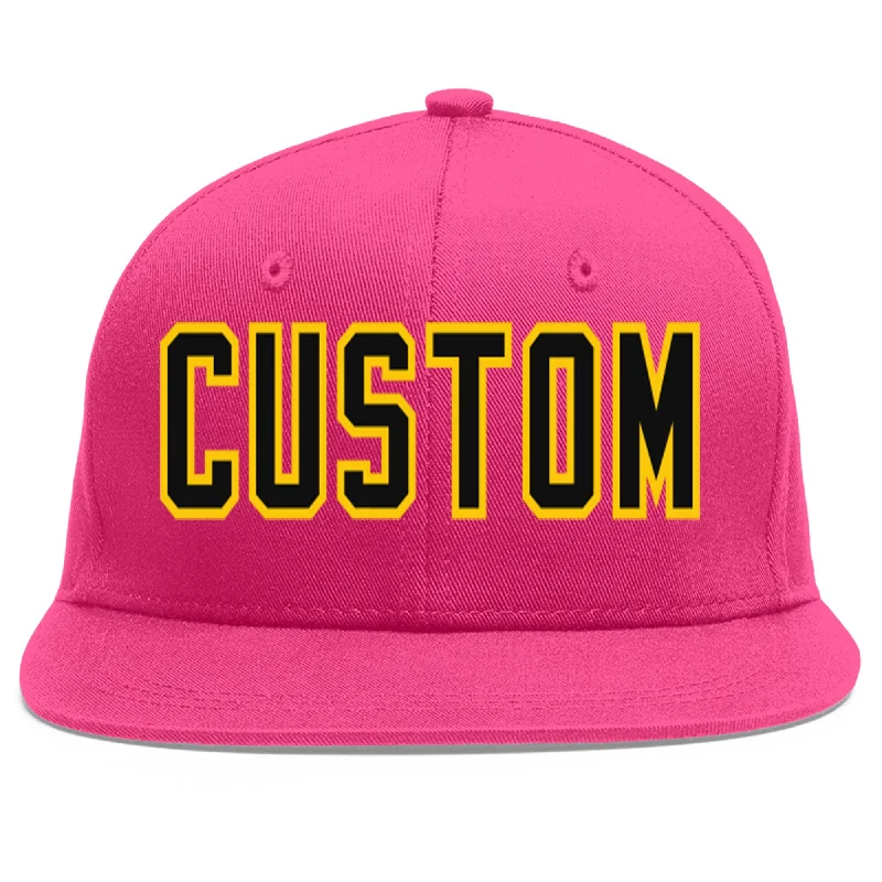 Baseball Cap For Custom Customization-Custom Rose Red Black-Gold Flat Eaves Sport Baseball Cap