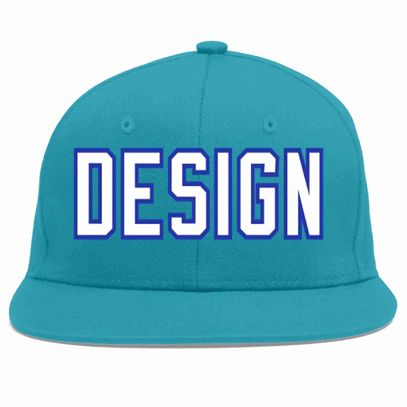 Custom Baseball Cap For Business-Custom Aqua White-Royal Flat Eaves Sport Baseball Cap Design for Men/Women/Youth