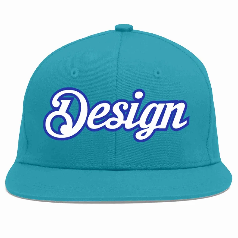 Baseball Cap For Custom Gear Orders-Custom Aqua White-Royal Flat Eaves Sport Baseball Cap Design for Men/Women/Youth