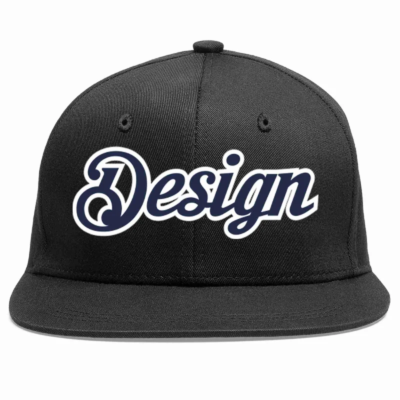 Baseball Cap For Alumni Apparel-Custom Black Navy-White Flat Eaves Sport Baseball Cap Design for Men/Women/Youth