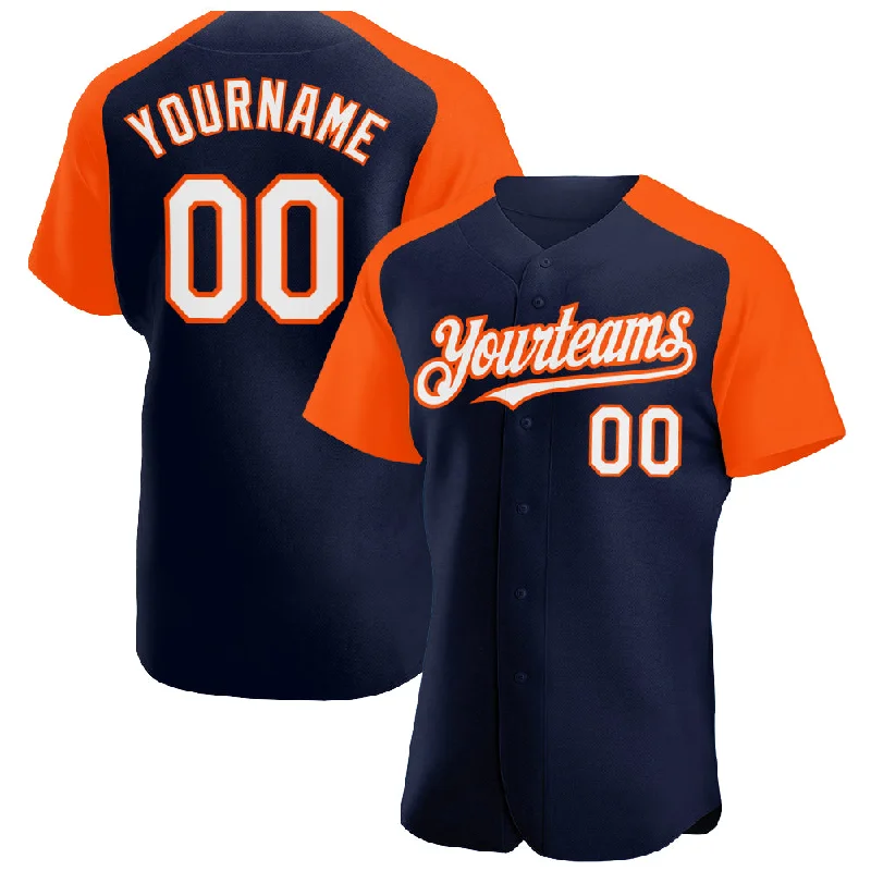 Baseball Jersey For Casual Wear-Custom Navy White-Orange Authentic Raglan Sleeves Baseball Jersey