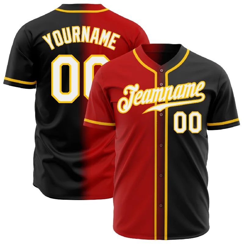 Baseball Jersey With Logo Branding-Custom Black White Red-Gold Authentic Gradient Fashion Baseball Jersey