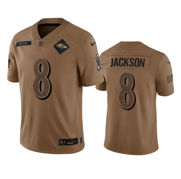 Custom Football Jersey For Bulk Orders-Men's Baltimore Ravens #8 Lamar Jackson 2023 Brown Salute To Service Limited Football Stitched Jersey