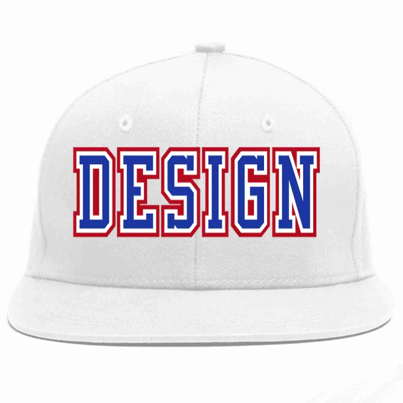 Baseball Cap For Baseball Fans-Custom White Royal-White Flat Eaves Sport Baseball Cap Design for Men/Women/Youth