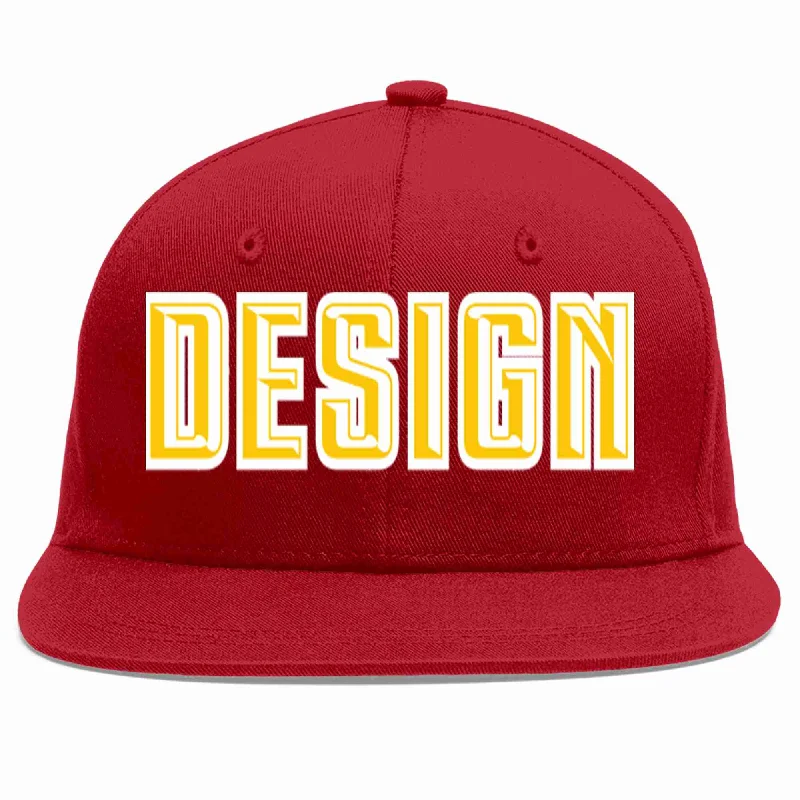 Baseball Cap With Vintage Design-Custom Red Gold-White Flat Eaves Sport Baseball Cap Design for Men/Women/Youth