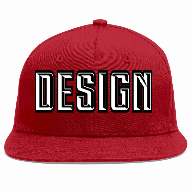 Baseball Cap For Weddings-Custom Red White-Black Flat Eaves Sport Baseball Cap Design for Men/Women/Youth