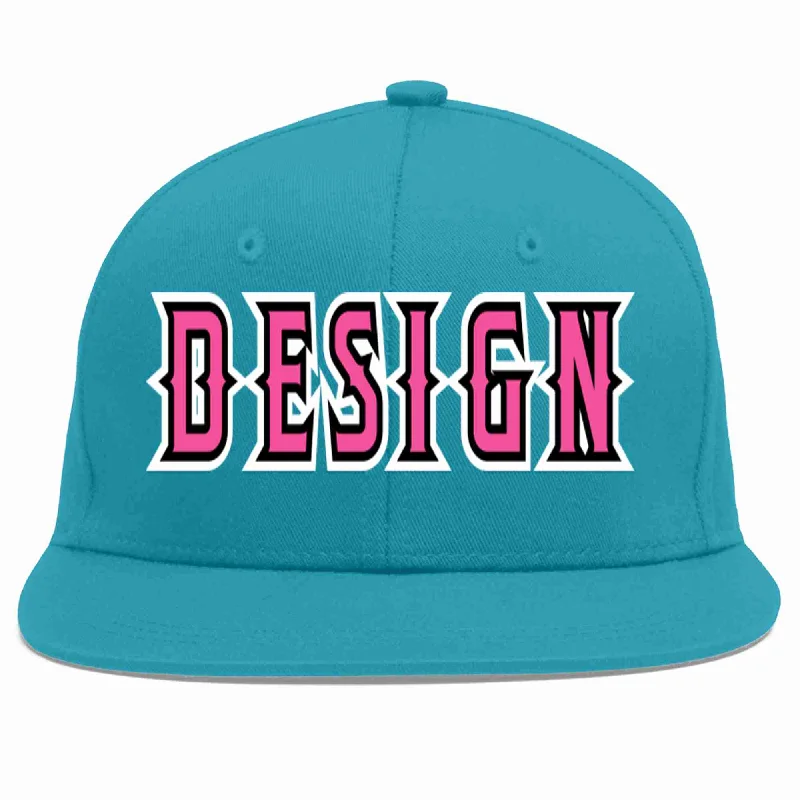 Baseball Cap For College Fans-Custom Aqua Pink-Black Flat Eaves Sport Baseball Cap Design for Men/Women/Youth