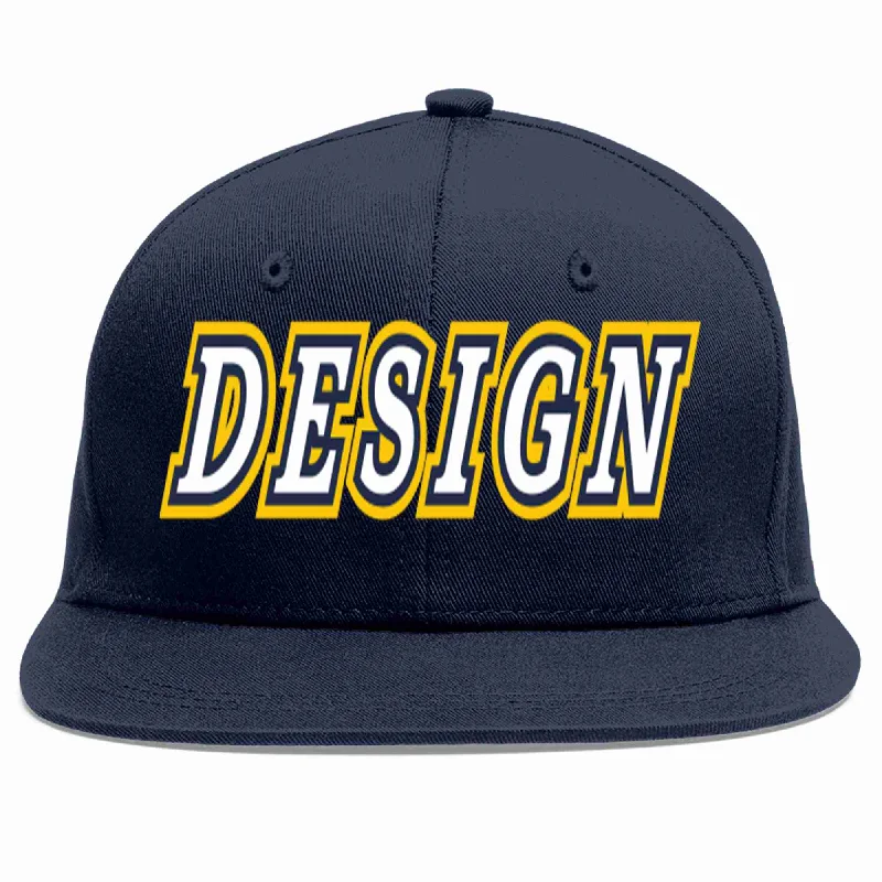 Baseball Cap For Casual Outfits-Custom Navy White-Navy Flat Eaves Sport Baseball Cap Design for Men/Women/Youth