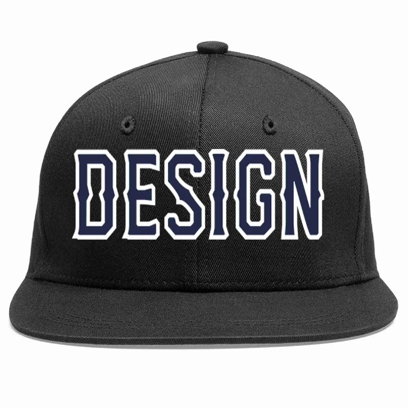 Custom Embroidered Baseball Cap-Custom Black Navy-White Flat Eaves Sport Baseball Cap Design for Men/Women/Youth