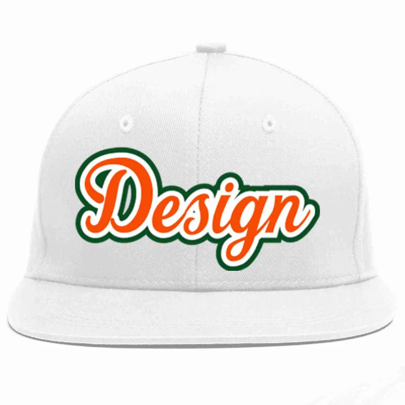 Baseball Cap For Workwear-Custom White Orange-White Flat Eaves Sport Baseball Cap Design for Men/Women/Youth