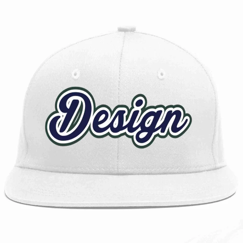 Baseball Cap For Team Gifts-Custom White Navy-White Flat Eaves Sport Baseball Cap Design for Men/Women/Youth