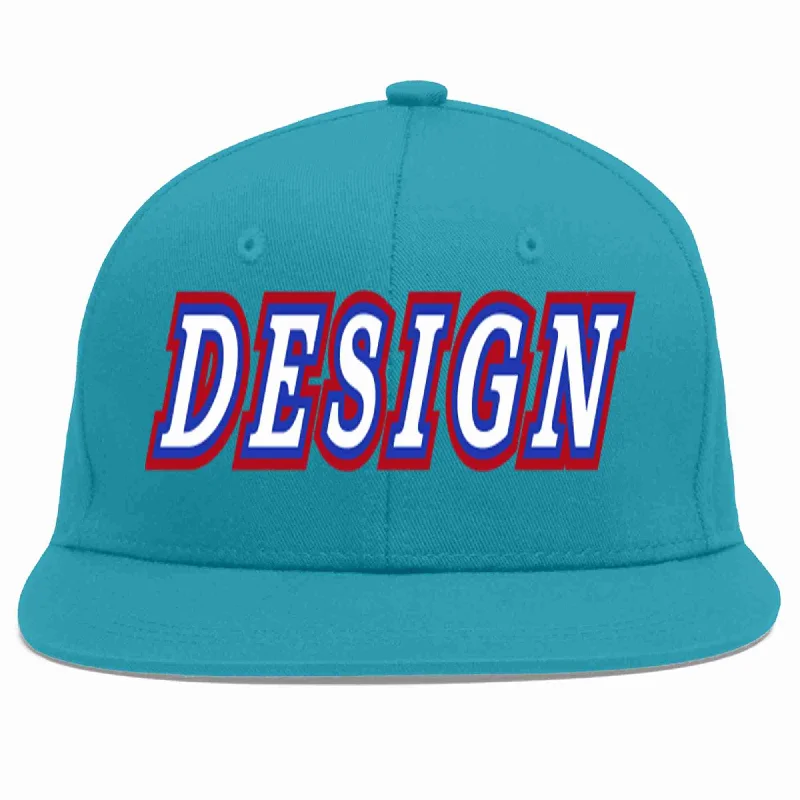 Baseball Cap For Outdoor Work-Custom Aqua White-Royal Flat Eaves Sport Baseball Cap Design for Men/Women/Youth