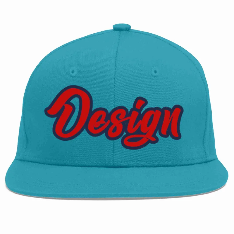 Baseball Cap With Logo-Custom Aqua Red-Navy Flat Eaves Sport Baseball Cap Design for Men/Women/Youth