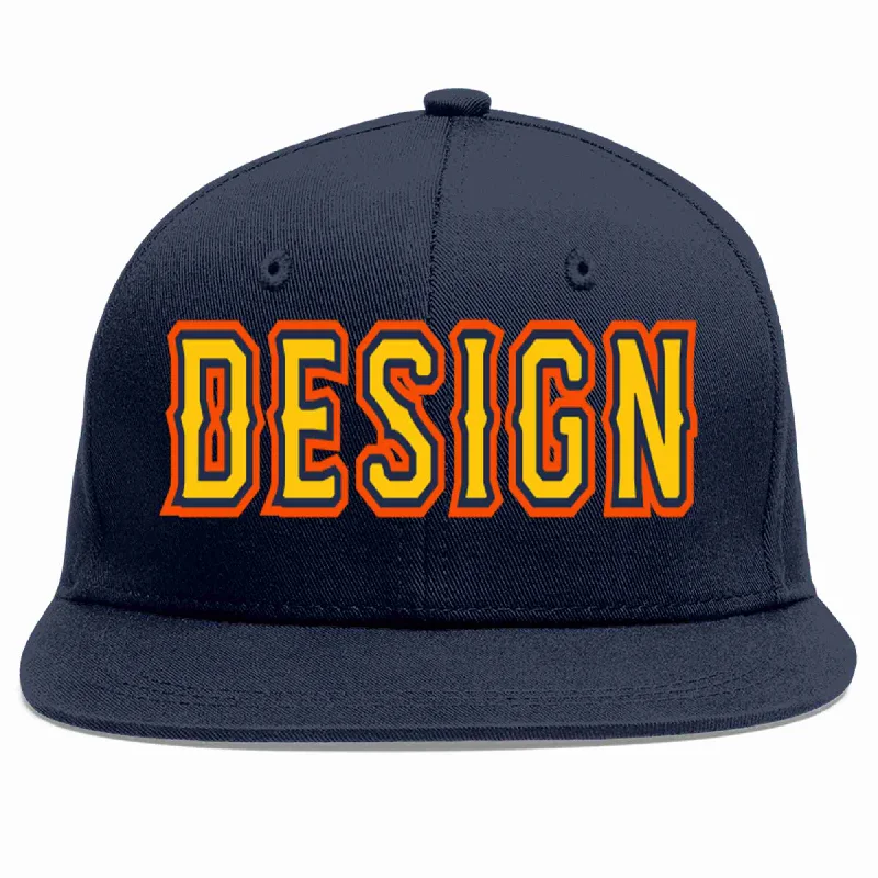 Baseball Cap For Fundraising Campaigns-Custom Navy Gold-Navy Flat Eaves Sport Baseball Cap Design for Men/Women/Youth