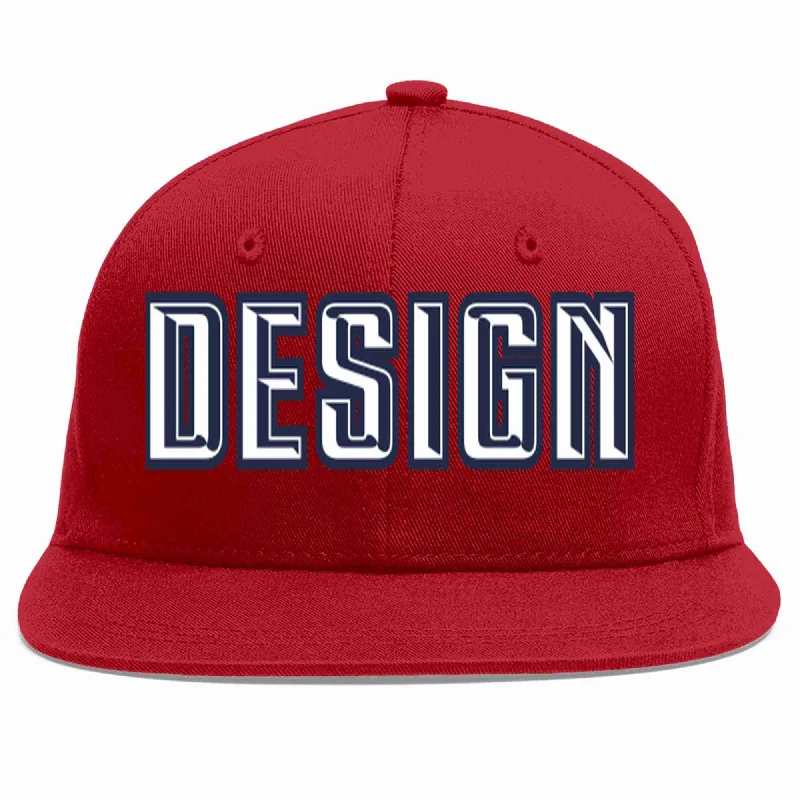 Baseball Cap With Retro Logo-Custom Red White-Navy Flat Eaves Sport Baseball Cap Design for Men/Women/Youth