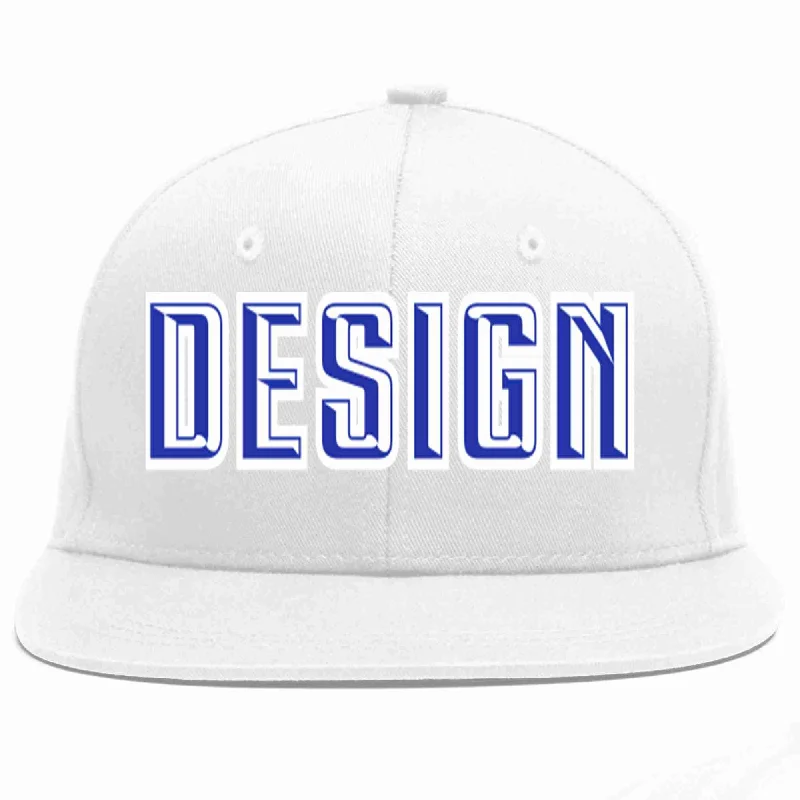 Baseball Cap With Custom Embroidery Design-Custom White Royal-White Flat Eaves Sport Baseball Cap Design for Men/Women/Youth