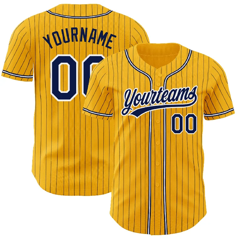 Baseball Jersey For Custom Group Orders-Custom Gold Navy Pinstripe Navy-White Authentic Baseball Jersey