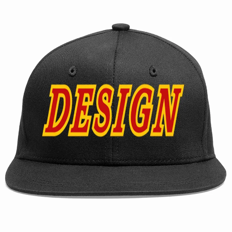 Baseball Cap With Patchwork Design-Custom Black Red-Yellow Flat Eaves Sport Baseball Cap Design for Men/Women/Youth