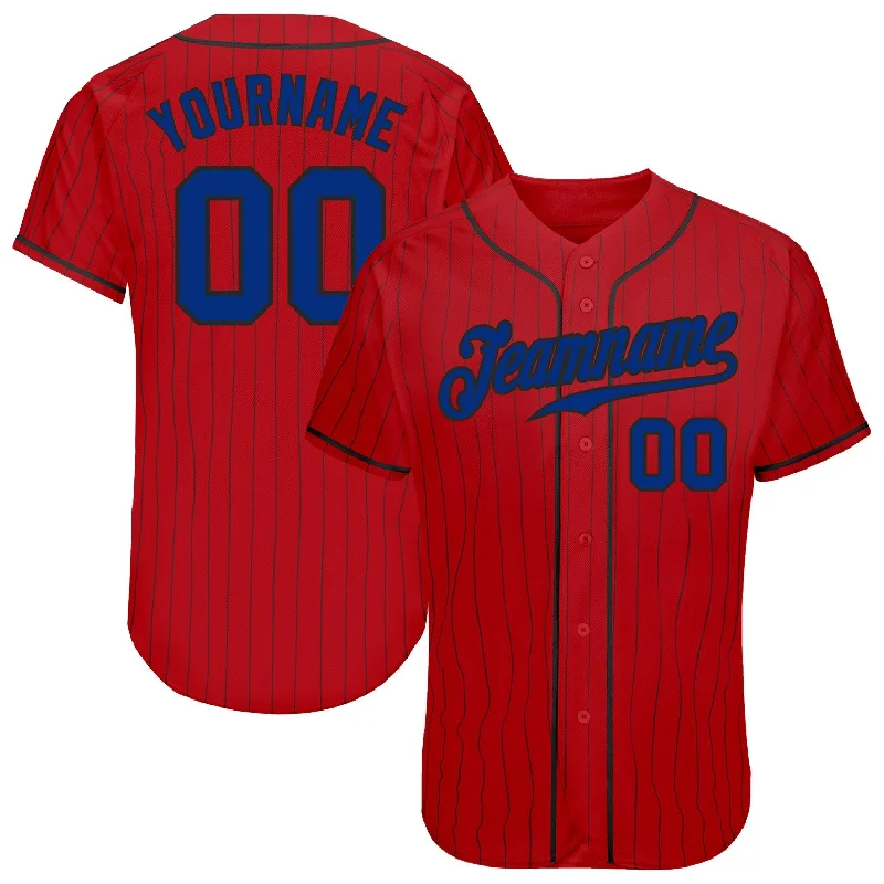 Baseball Jersey For Corporate Apparel-Custom Red Black Pinstripe Royal-Black Authentic Baseball Jersey