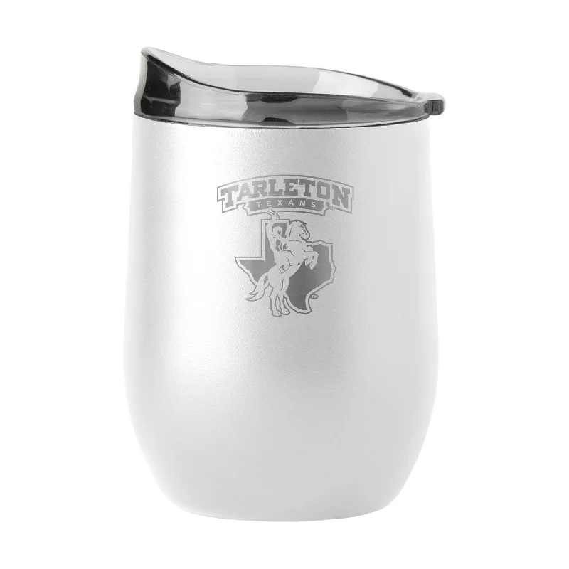 Custom Team Mug For Employee Gifts-Tarleton State GunMetal 16oz White Powder Coat Curved Beverage