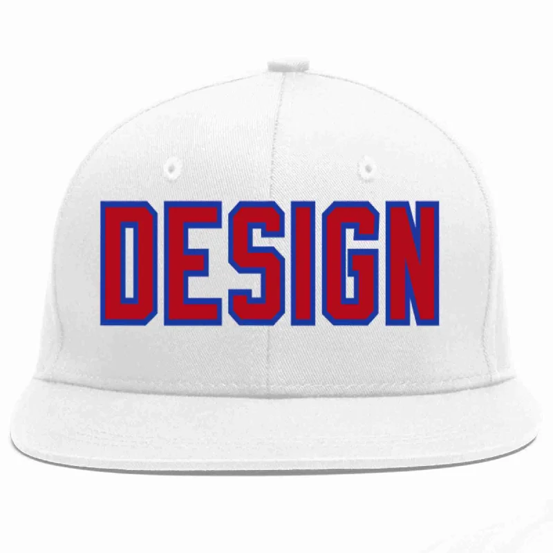 Baseball Cap With Inspirational Quotes-Custom White Red-Royal Flat Eaves Sport Baseball Cap Design for Men/Women/Youth