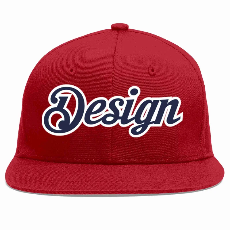 Baseball Cap For Music Festivals-Custom Red Navy-White Flat Eaves Sport Baseball Cap Design for Men/Women/Youth