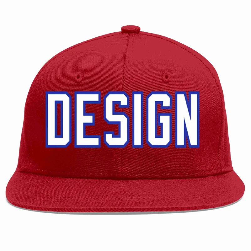 Baseball Cap With Custom Graphics-Custom Red White-Royal Flat Eaves Sport Baseball Cap Design for Men/Women/Youth