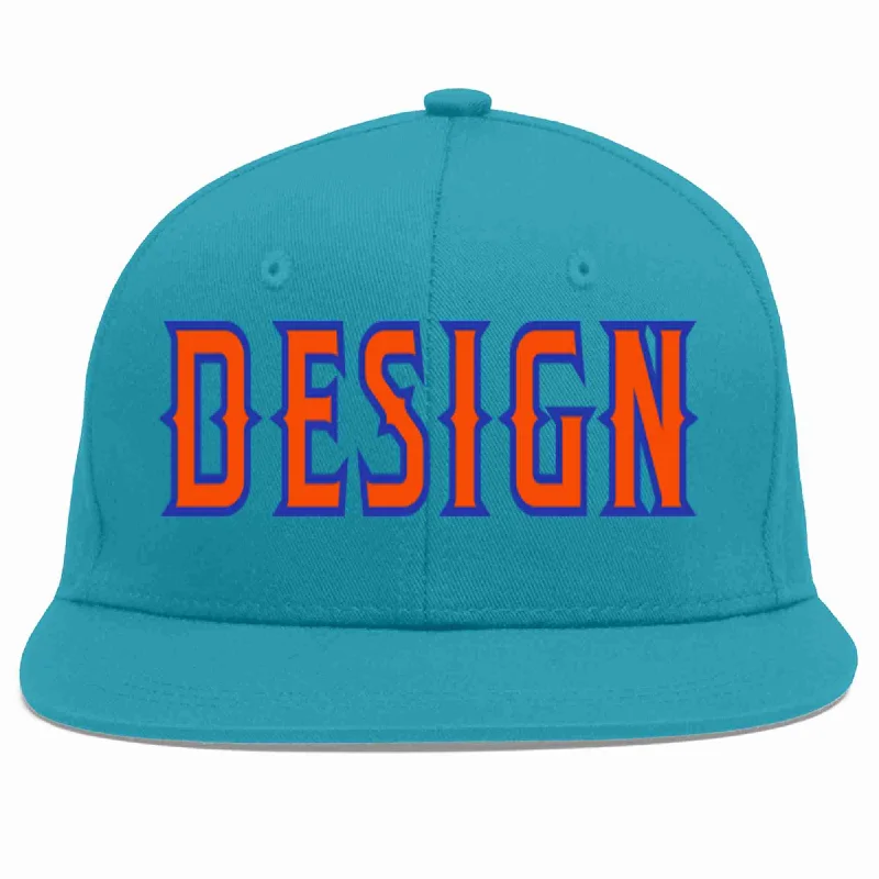 Baseball Cap For Personalized Fan Apparel-Custom Aqua Orange-Royal Flat Eaves Sport Baseball Cap Design for Men/Women/Youth