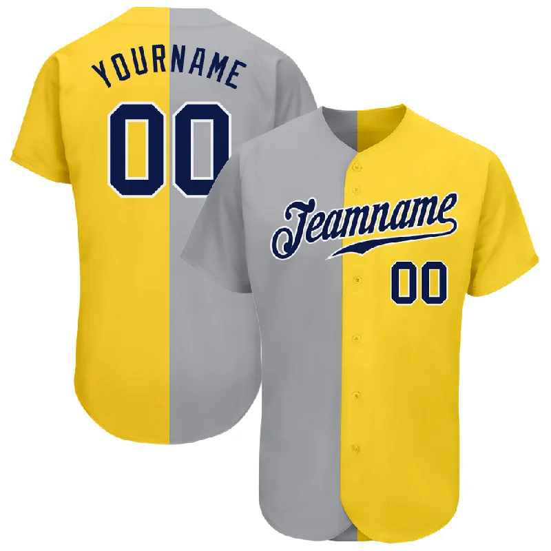 Baseball Jersey With Full Sublimation-Custom Yellow Navy Gray-White Authentic Split Fashion Baseball Jersey