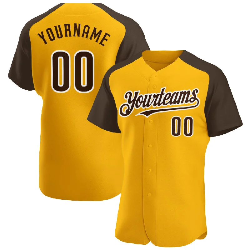 Baseball Jersey For Baseball Group Orders-Custom Gold Brown-White Authentic Raglan Sleeves Baseball Jersey