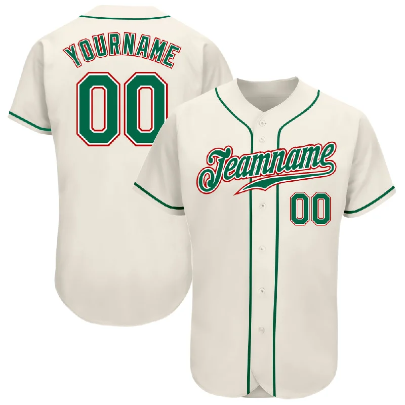 Baseball Jersey With Printed Design-Custom Cream Kelly Green-Red Authentic Baseball Jersey