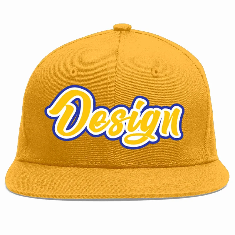 Baseball Cap For Collectors-Custom Gold Gold-White Flat Eaves Sport Baseball Cap Design for Men/Women/Youth