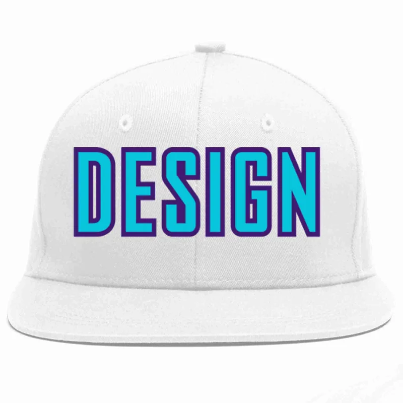 Baseball Cap For Signature Collection-Custom White Light Blue-purple Flat Eaves Sport Baseball Cap Design for Men/Women/Youth