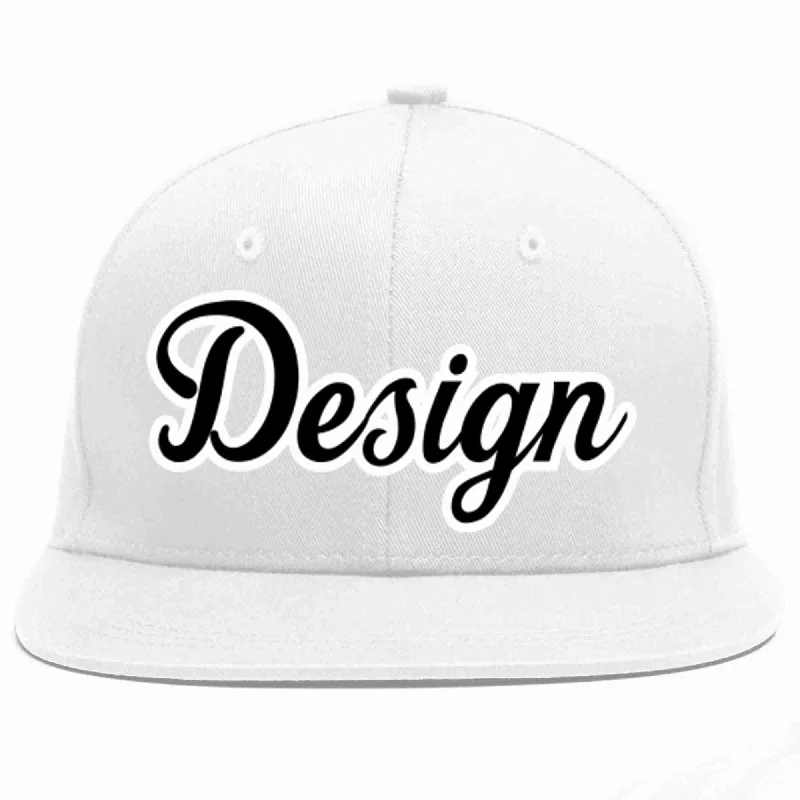 Baseball Cap With Custom Team Colors-Custom White Black-White Flat Eaves Sport Baseball Cap Design for Men/Women/Youth