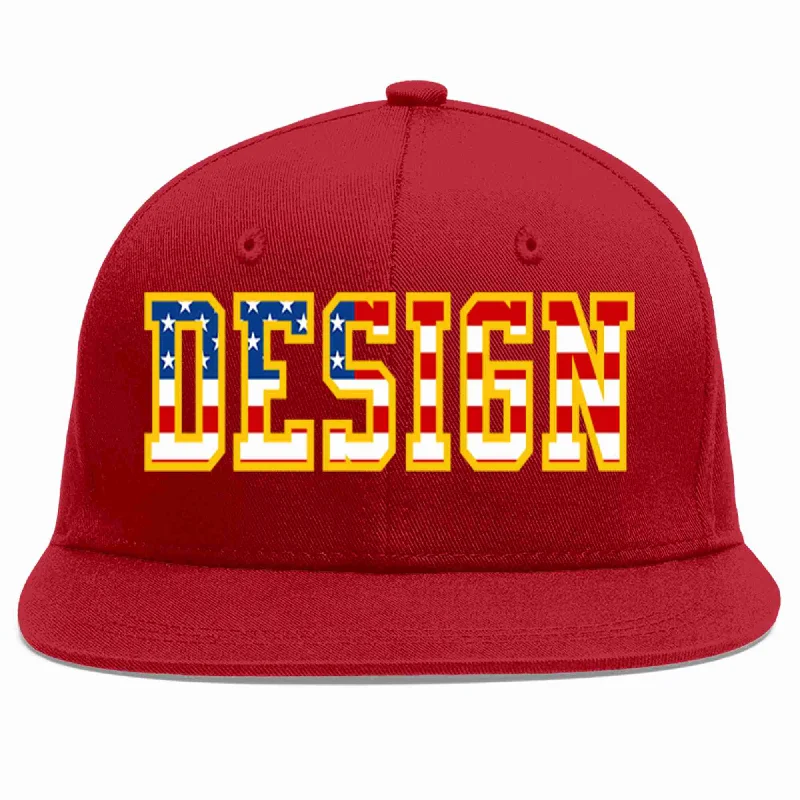 Baseball Cap For Custom Groups-Custom Red Vintage USA Flag-Gold Flat Eaves Sport Baseball Cap Design for Men/Women/Youth