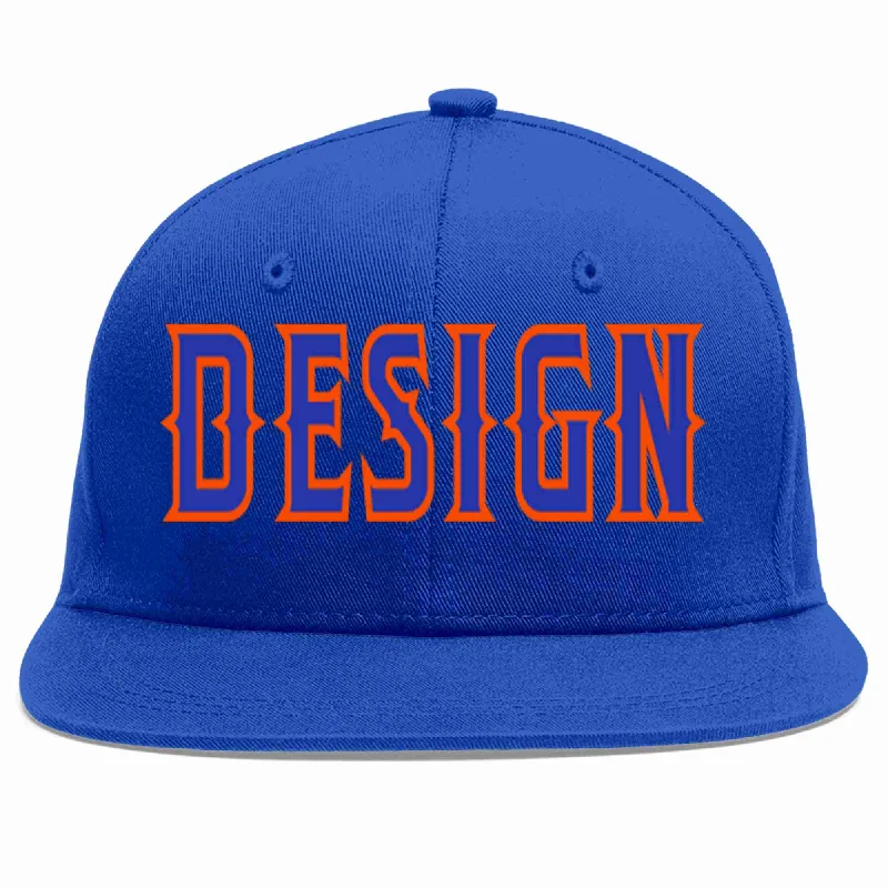 Baseball Cap With Embroidered Text-Custom Royal Royal-Orange Flat Eaves Sport Baseball Cap Design for Men/Women/Youth