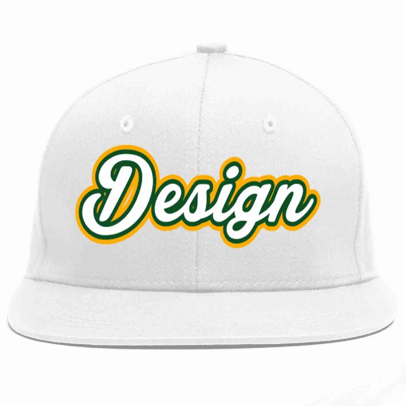 Baseball Cap With Inspirational Quotes-Custom White White-Kelly Green Flat Eaves Sport Baseball Cap Design for Men/Women/Youth