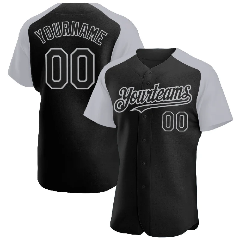 Baseball Jersey For Event Merchandise-Custom Black Gray Authentic Raglan Sleeves Baseball Jersey