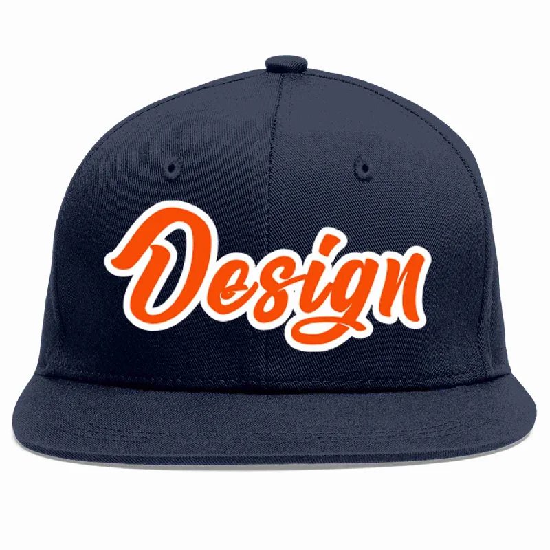 Baseball Cap For Women-Custom Navy Orange-White Flat Eaves Sport Baseball Cap Design for Men/Women/Youth