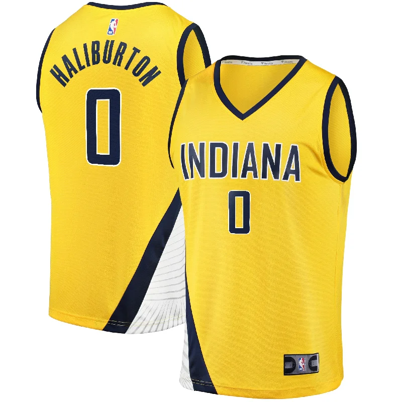 Basketball Jersey With Printed Team Names-Tyrese Haliburton Indiana Pacers Branded Fast Break Basketball Jersey - Statement Edition - Gold