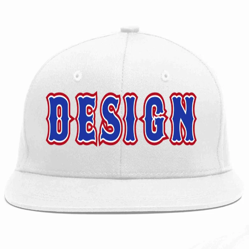 Baseball Cap For Streetwear-Custom White Royal-White Flat Eaves Sport Baseball Cap Design for Men/Women/Youth